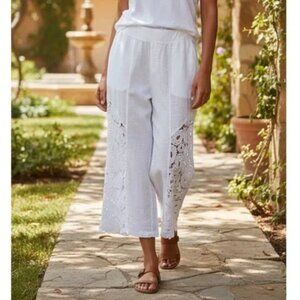 XCVI White Wide Leg Pants with Lace Detail